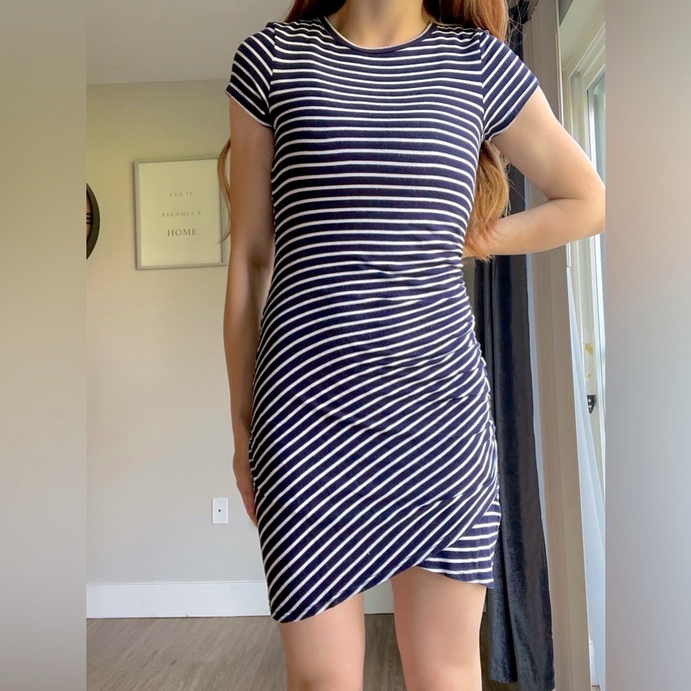 Medium Blue Rain Navy Blue and White Striped Bodycon Dress